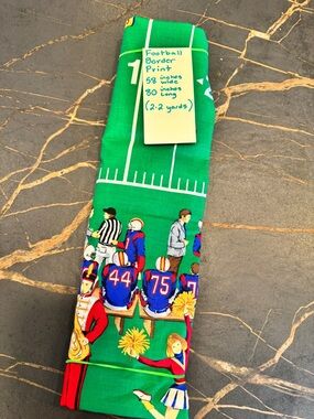 Vintage 1970s Football Fabric Border Print Americana 2.2 Yards Rare